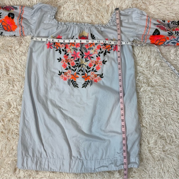 Free People Floral Embroidered off shoulder mini dress Cotton Gray pockets SZ XS - Picture 6 of 8